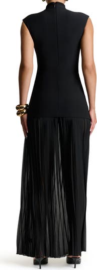 Funnel Neck Mixed Media Maxi Dress