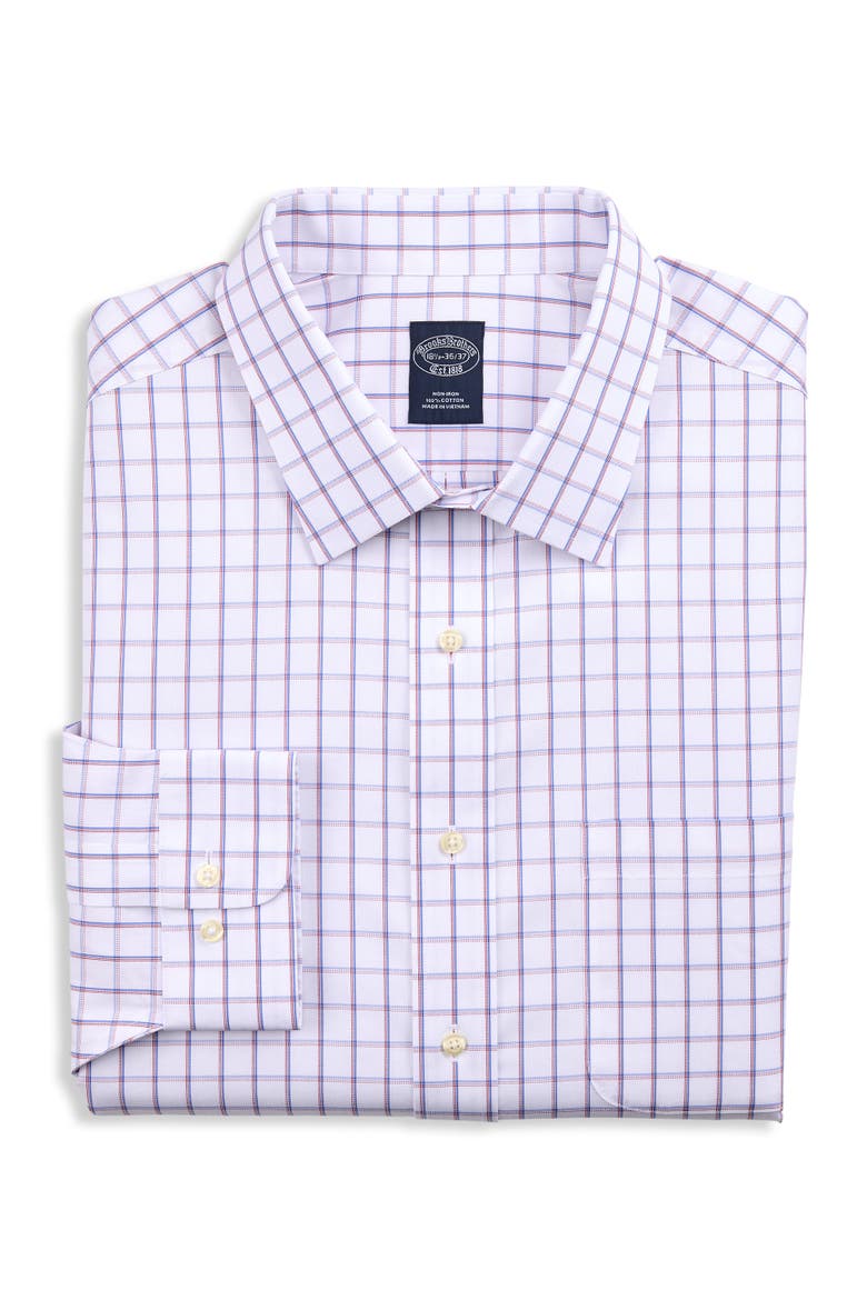 Big & Tall  Non-Iron Windowpane Dress Shirt, Alternate, color, Purple