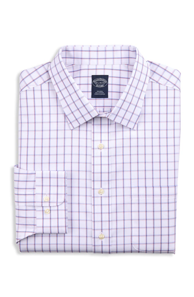 B+T Essentials Fit by Dxl Big & Tall  Non-Iron Windowpane Dress Shirt, Main, color, Purple