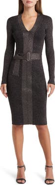 Vince Camuto Metallic Long Sleeve Rib Sweater Dress