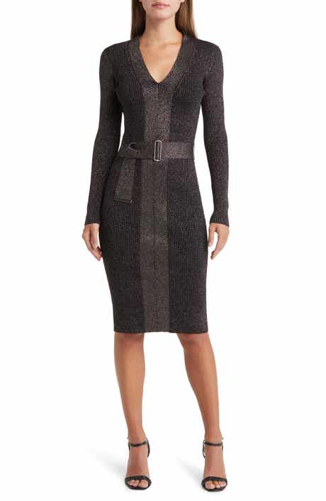 Vince Camuto Metallic Long Sleeve Rib Sweater Dress
