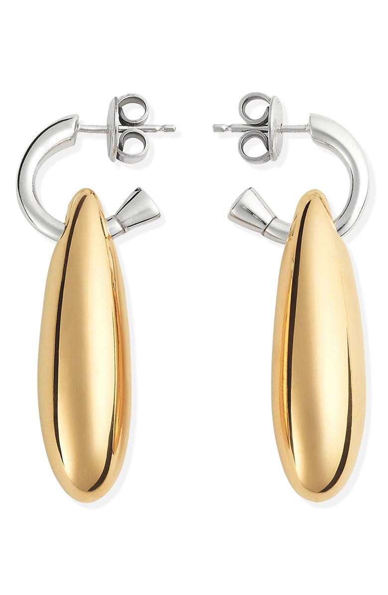 Bottega Veneta Small Ellipse Drop Hoop Earrings, Main, color, 8119 Silver/ Yellow Gold