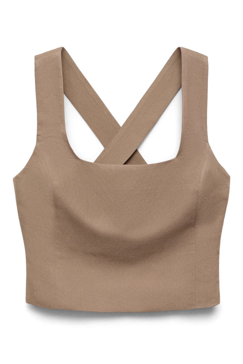 Linen & Cotton Blend Crop Top, Alternate, color, BROWN
