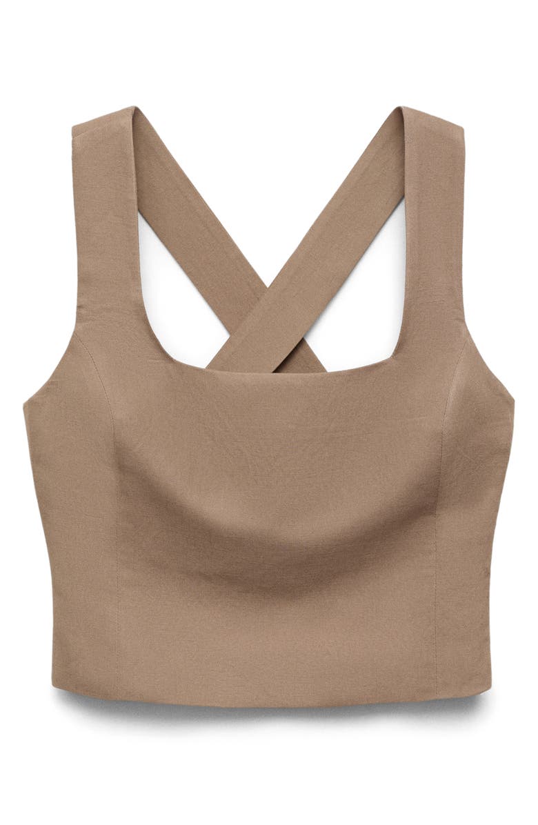 MANGO Linen & Cotton Blend Crop Top, Alternate, color, Brown