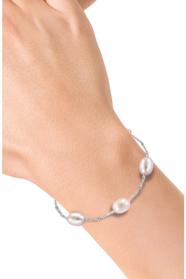 Sterling Silver 7mm Pink Freshwater Pearl Station Bracelet, Alternate, color, WHITE