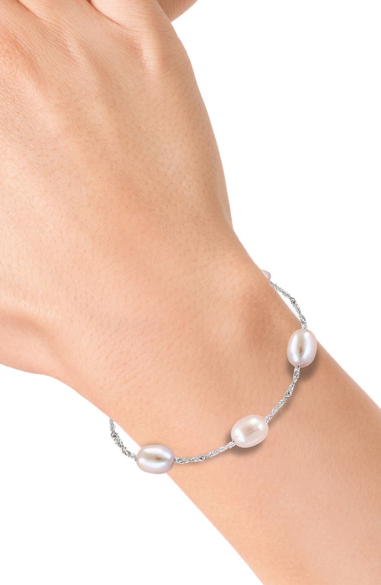 EFFY Sterling Silver 7mm Pink Freshwater Pearl Station Bracelet, Alternate, color, White