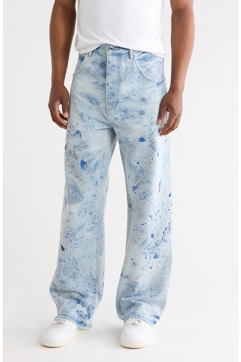 Bleach Paint Embroidery Jeans, Main, color, LIGHT INDIGO