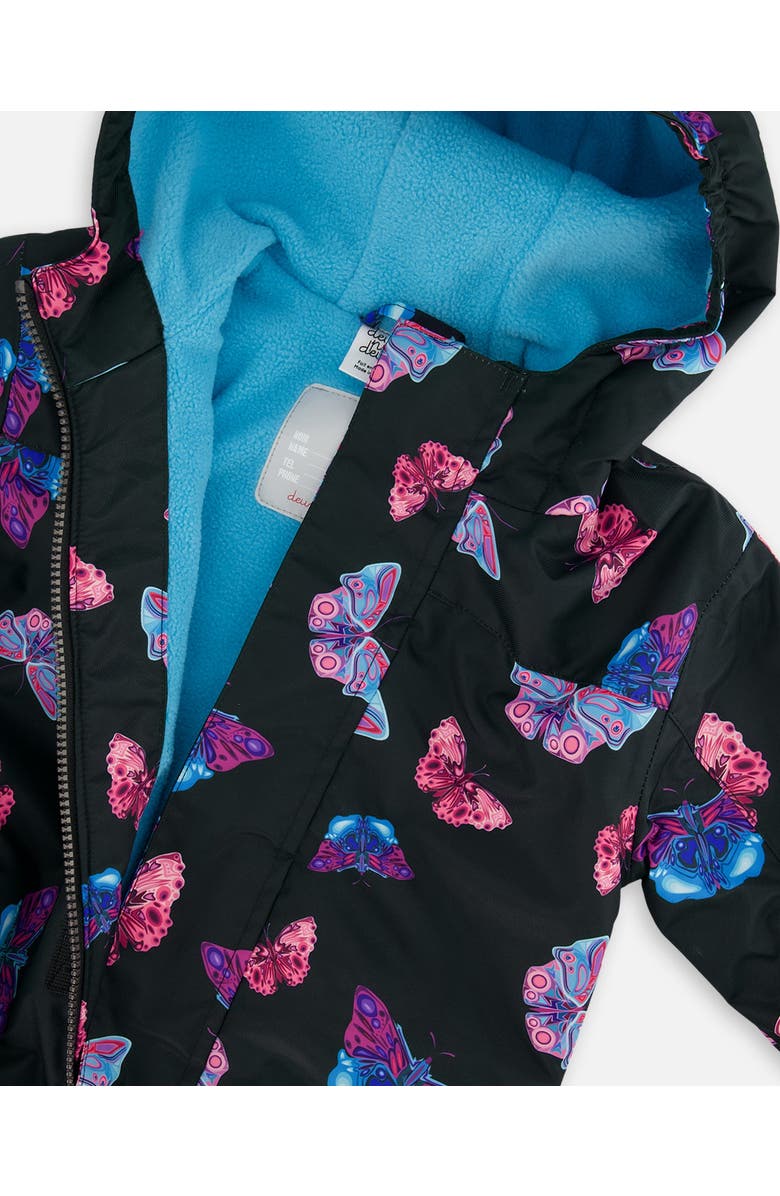 Deux par Deux Little Girl's Printed Mid-Season One-Piece Outerwear Multicolored Butterflies On Black Background, Alternate, color, 