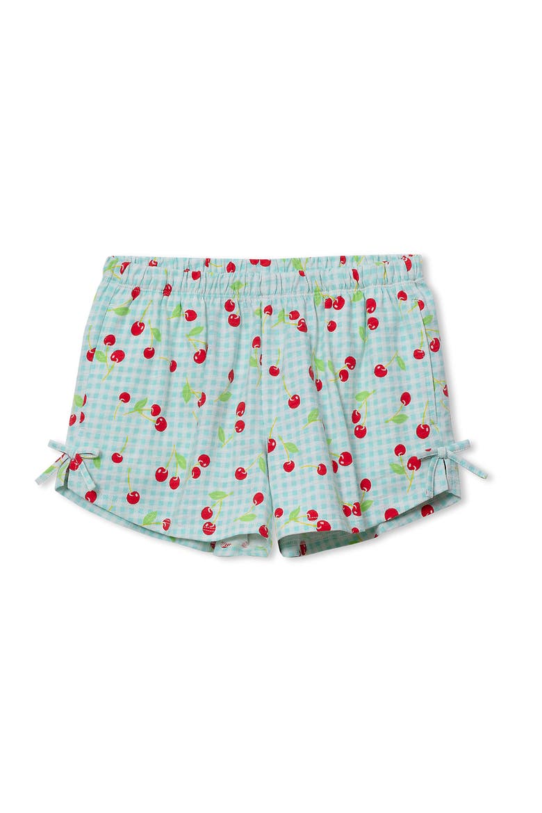 Girls Knit Side Bow Shorts, Main, color, Cherries/Blue Gingham
