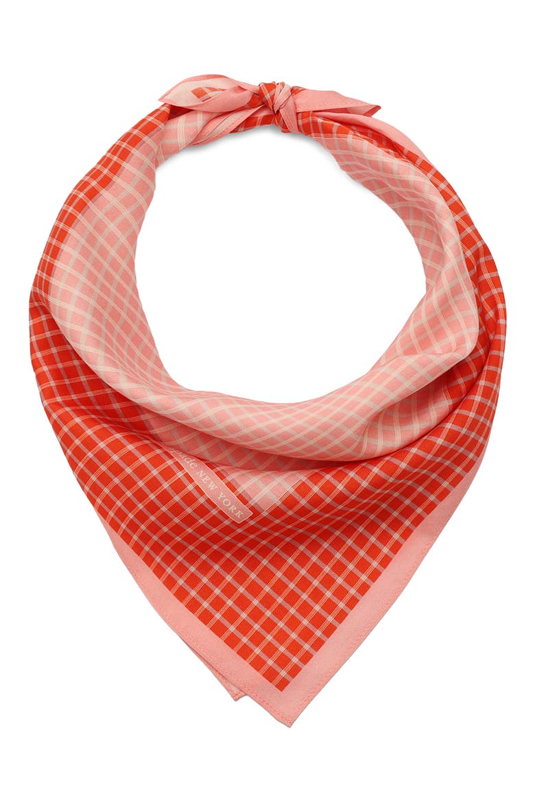 petite windowpane check square cotton & silk bandana, Main, color, RED/ PINK