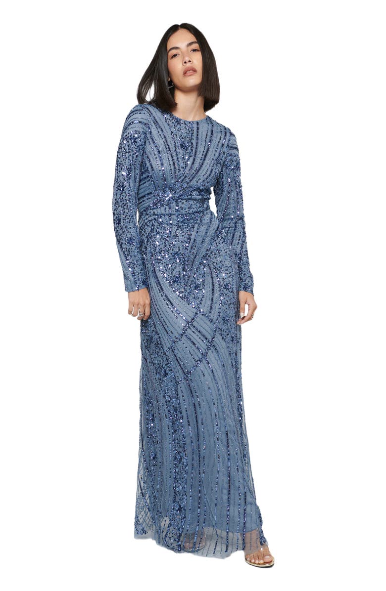 MARYISA Occasion Modest Embellished Sequin Beaded Floral Evening Gown, Main, color, 