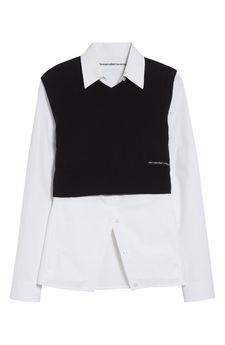 Alexander Wang Stretch Cotton Shirt & Wool Blend Sweater Vest, Alternate, color, Black/ White