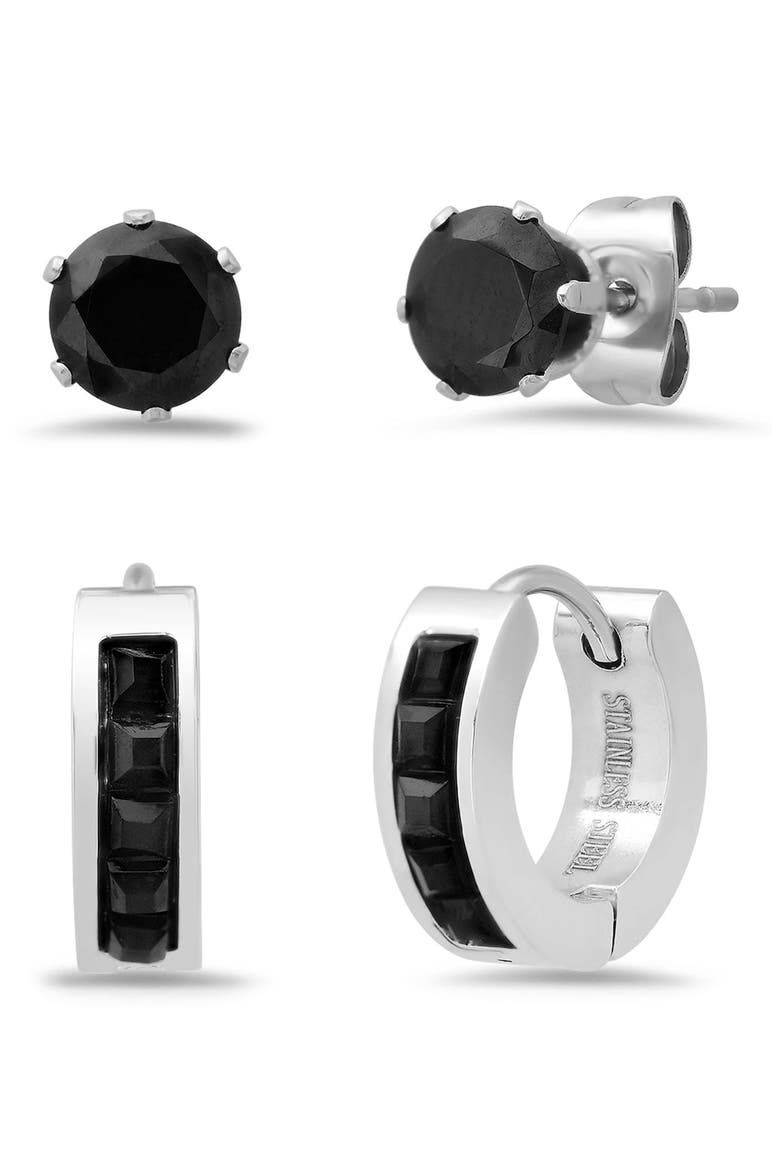 Simulated Stone Stud & Hoop Earring Set, Main, color, SILVER