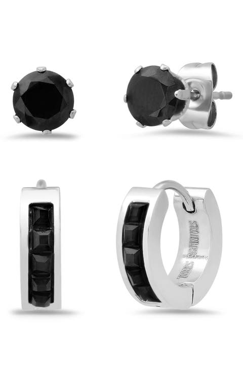 Simulated Stone Stud & Hoop Earring Set