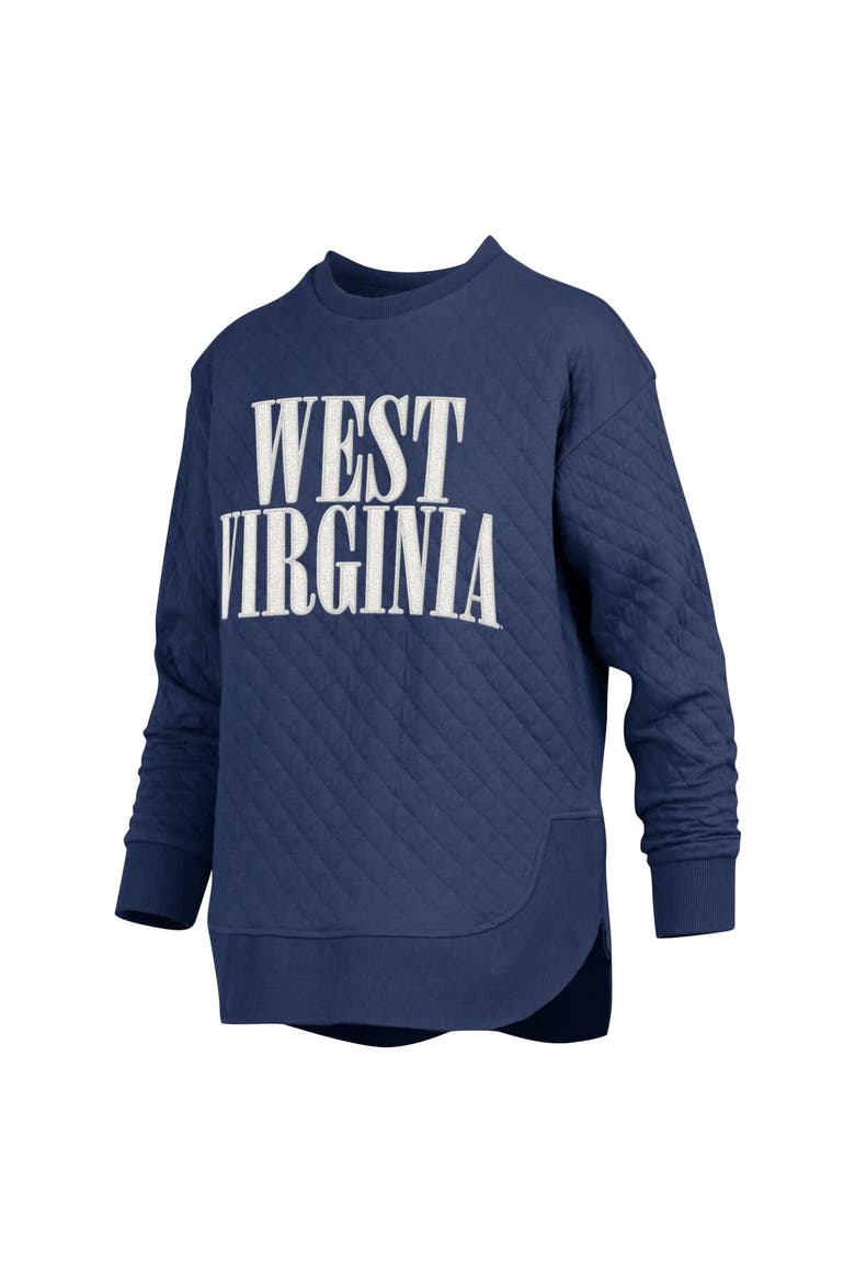 Women's Pressbox Navy West Virginia Mountaineers Quilted Long Sleeve Pullover Sweatshirt, Alternate, color, Navy