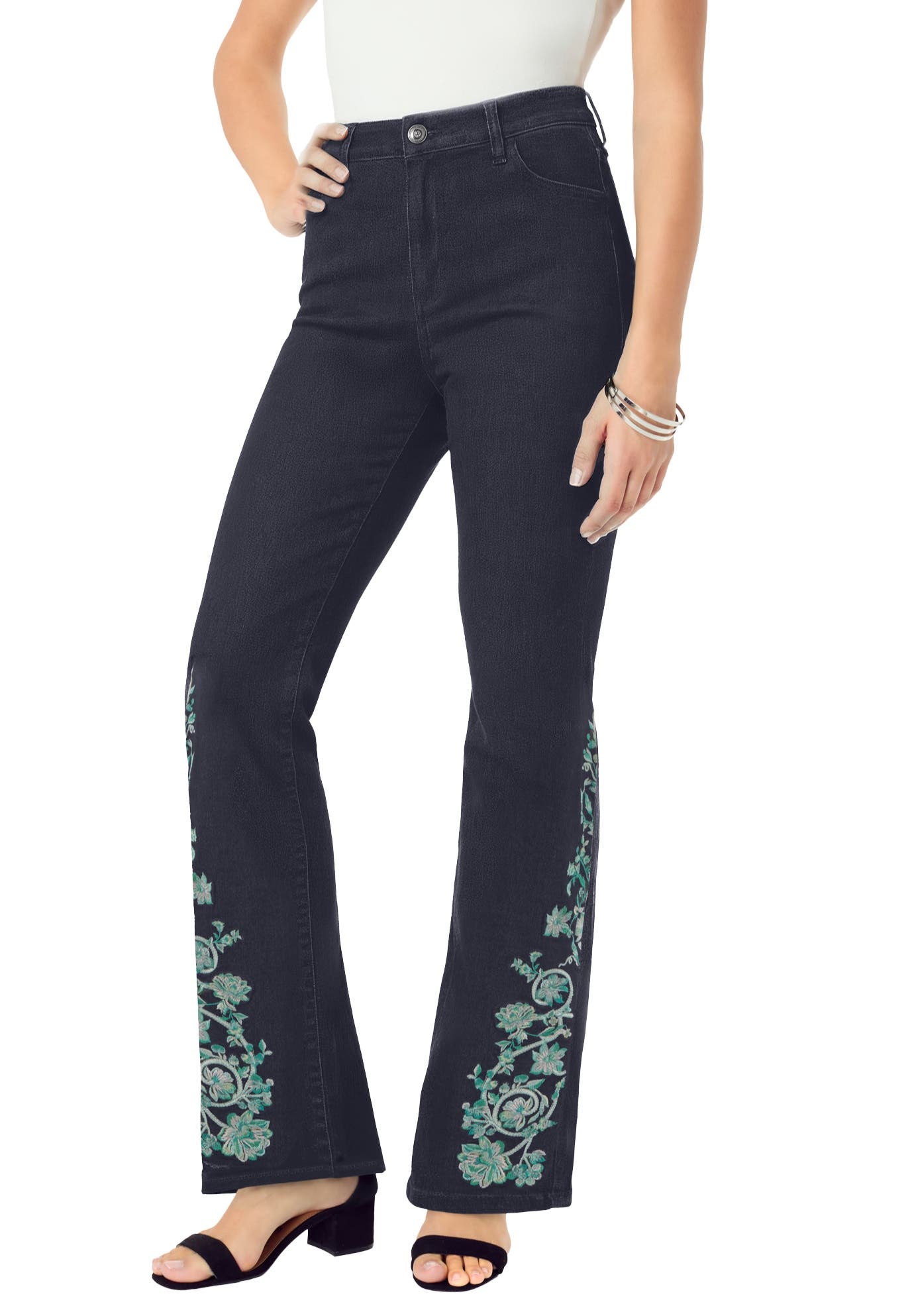 Plus Size Invisible Stretch Embroidered Split Flare-Leg Jean - image 3