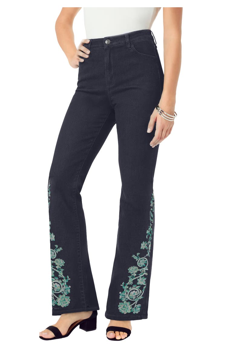 Plus Size Invisible Stretch® Embroidered Split Flare-Leg Jean, Main, color, INDIGO VINE