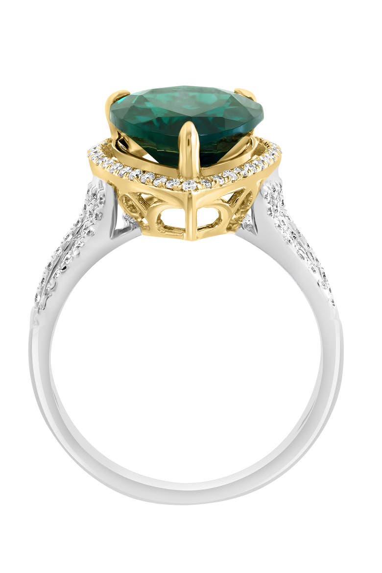 14K White & Yellow Gold Lab-Grown Emerald and Diamond Halo Ring, Alternate, color, 14K Gold