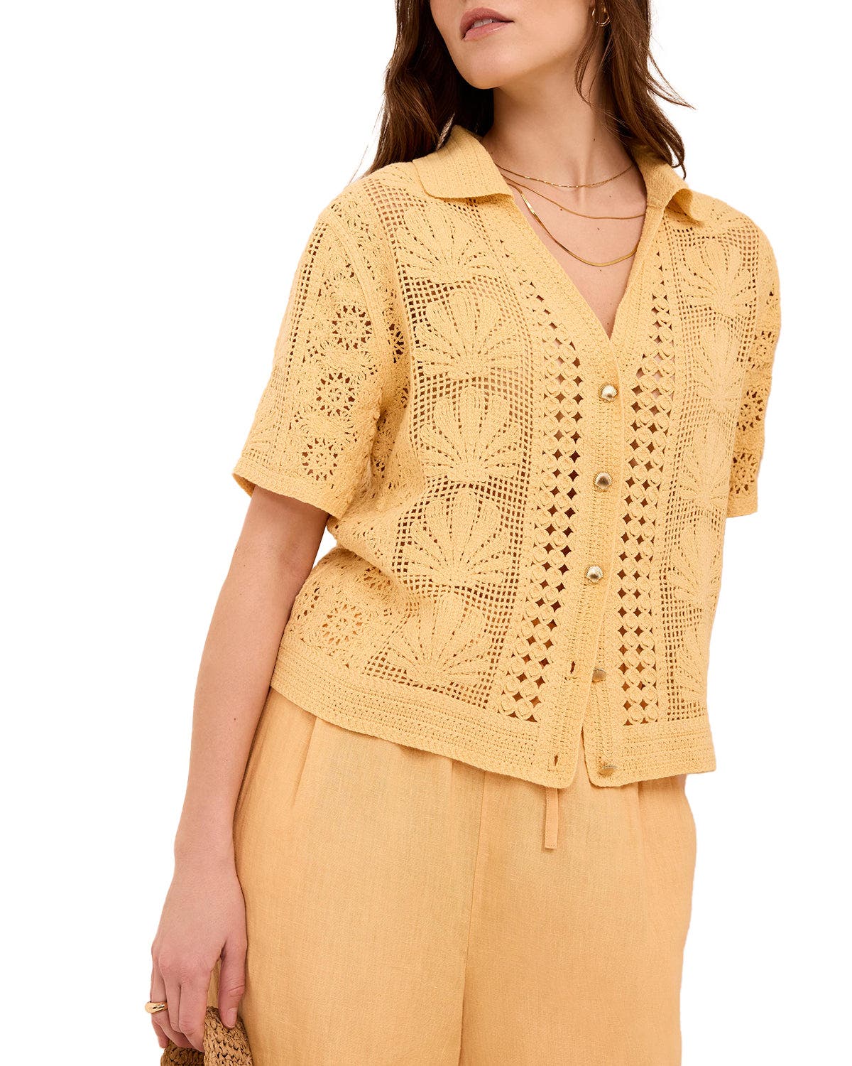 Cotton Blend Crochet Shirt