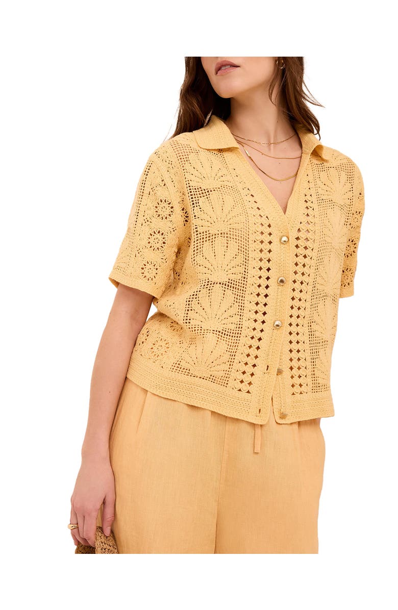 MINT VELVET Cotton Blend Crochet Shirt, Main, color, Yellow