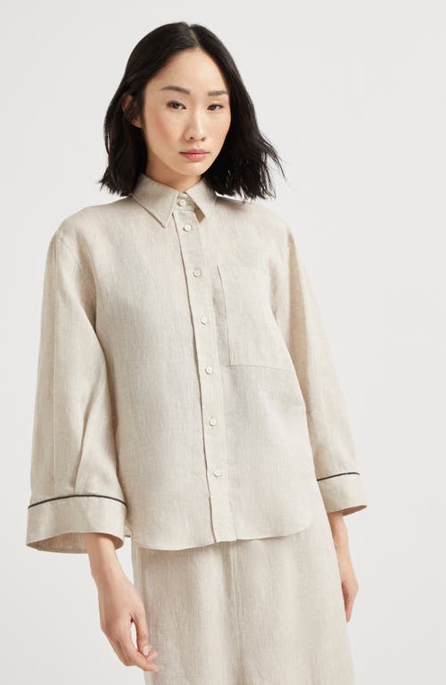 Brunello Cucinelli Cropped Shirt With Monili In Neutral