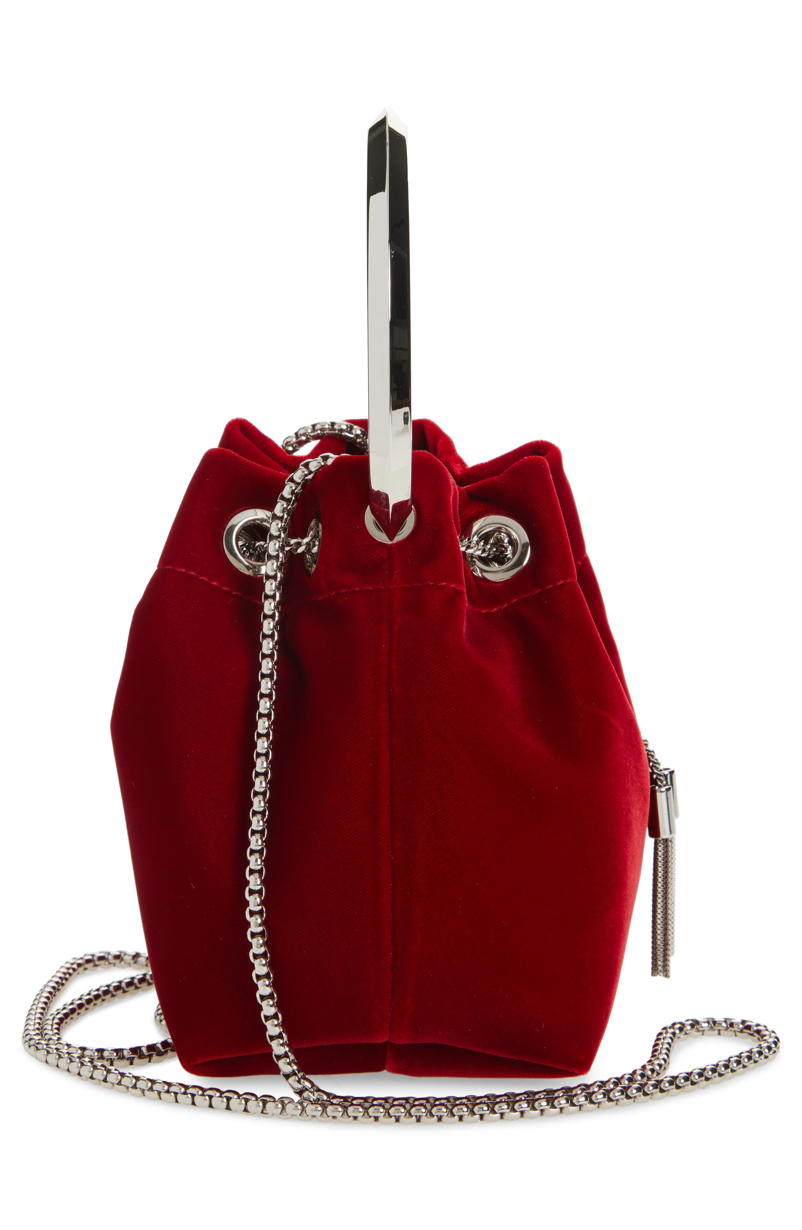 Jimmy Choo Bon Bon Bucket Bag, Alternate, color, Ruby Red/ Silver
