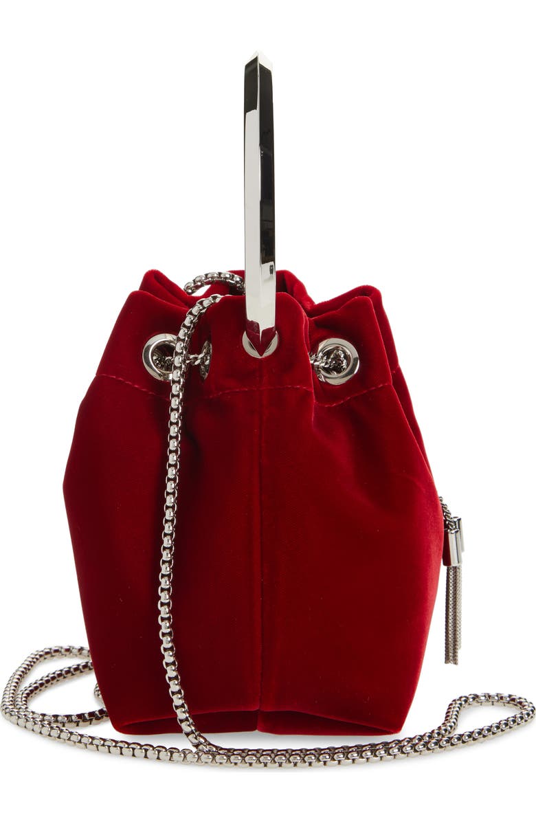 Jimmy Choo Bon Bon Bucket Bag, Alternate, color, Ruby Red/ Silver