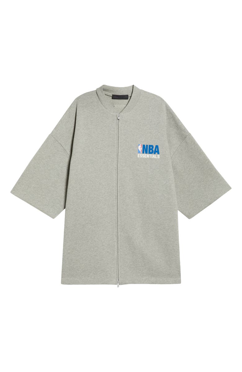 Fear of God Essentials x NBA Zip Up Short Sleeve Jacket, Alternate, color, Concrete Heather
