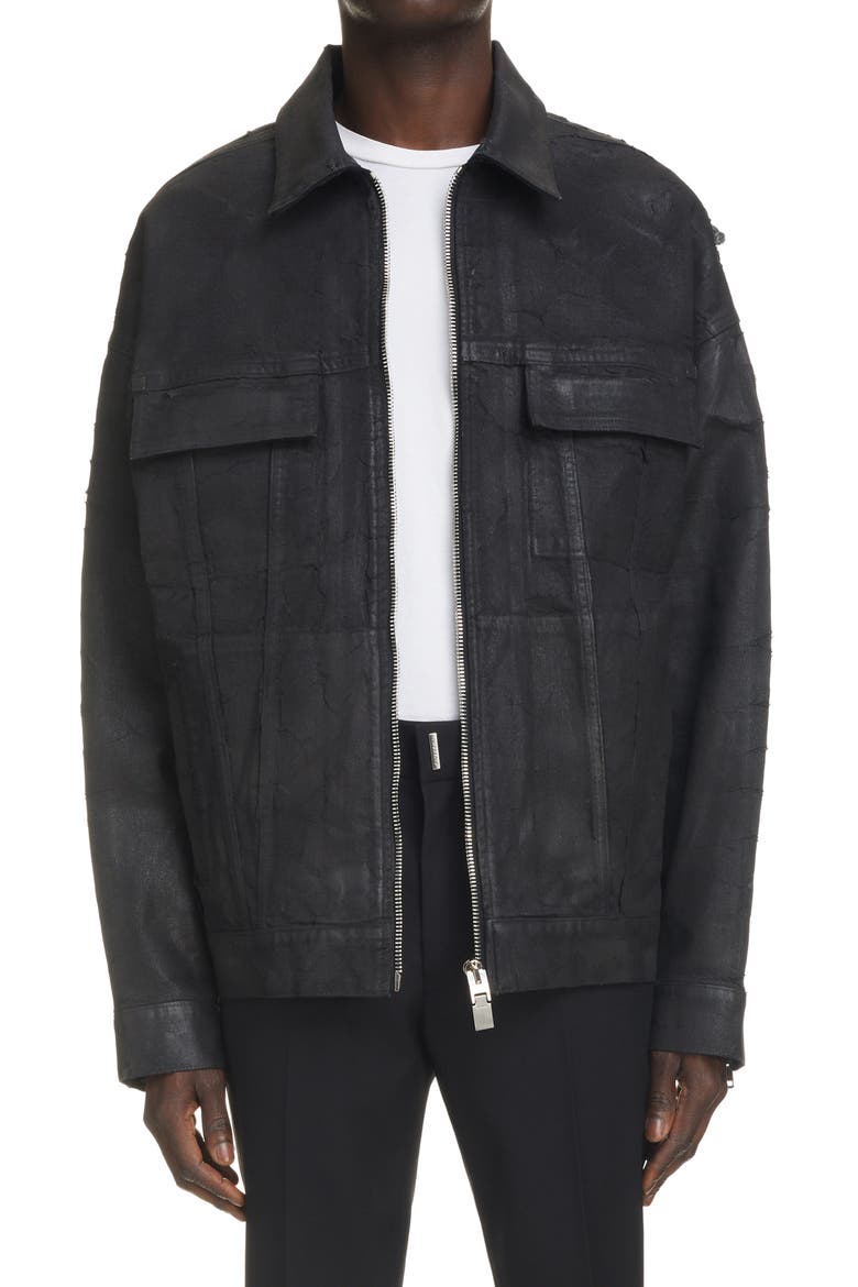 Crackled Coated Denim Jacket, Main, color, 001-BLACK