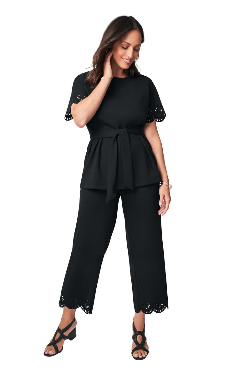 Jessica London Stretch Knit Crepe Laser Cut Set, Main, color, 