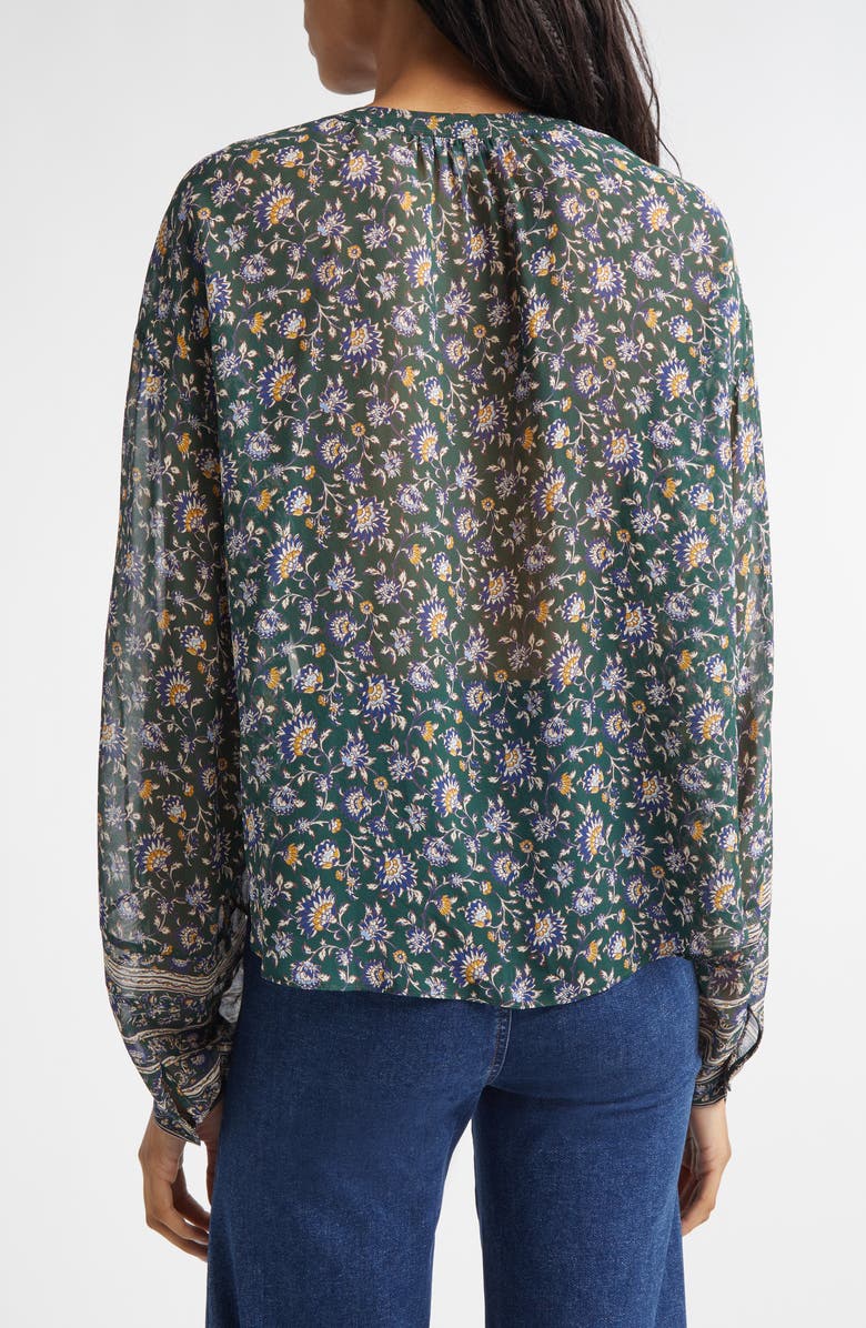 Veronica Beard Lollie Floral Silk Button-Up Shirt, Alternate, color, Dark Hunter Green Multi