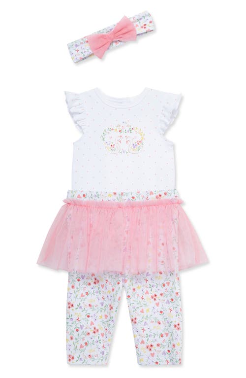 Shop Little Me Swans Bodysuit, Skirted Leggings & Headband Set In Pink