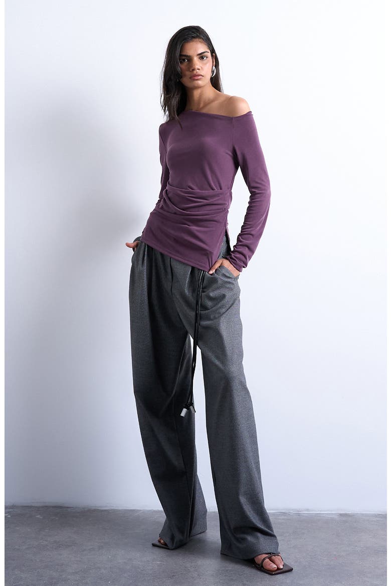 One-Shoulder Ruched Top, Alternate, color, PLUM