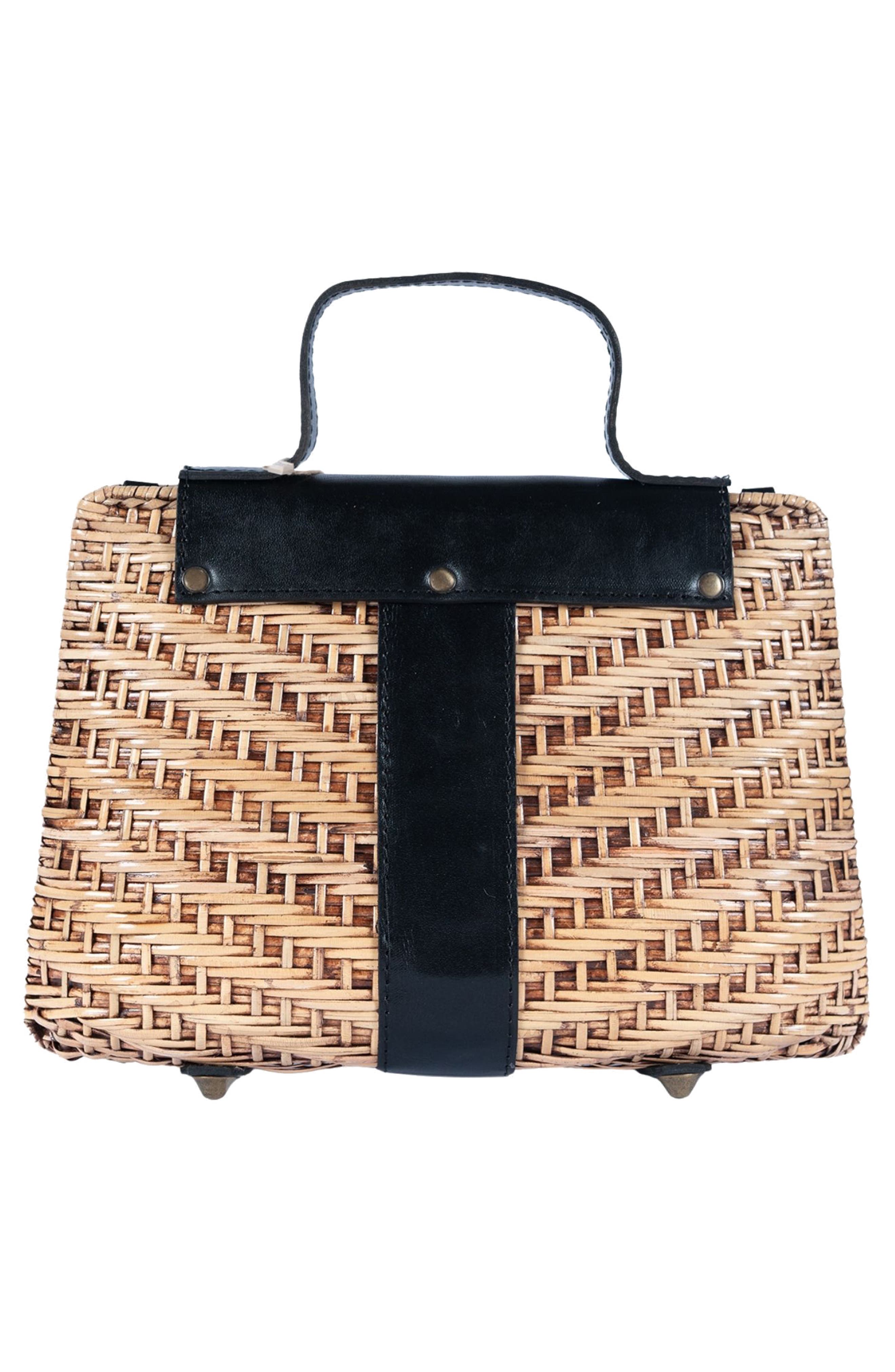 Jelavu Nori Handwoven Rattan Top Handle Bag, Alternate, color, Natural/ Black