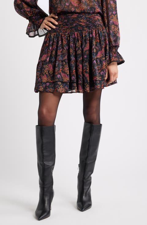 Floral Pleated Chiffon Miniskirt