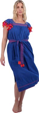 Mer St. Barth Maxi Sandrine Women's Dress Classic Blue Embroidery