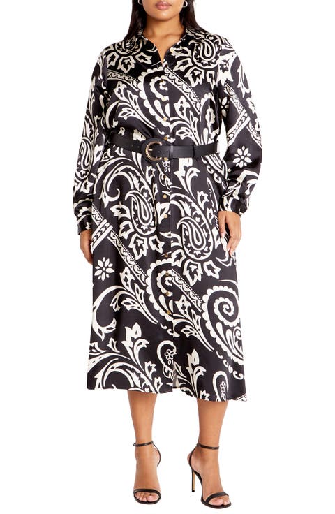 Sienna Paisley Print Long Sleeve Shirtdress (Plus)