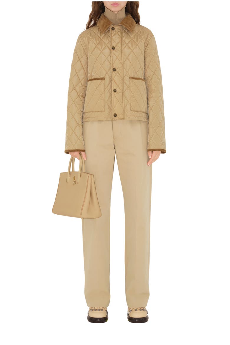 Cropped Quilted Nylon Jacket, Main, color, Flax beige/sand beige