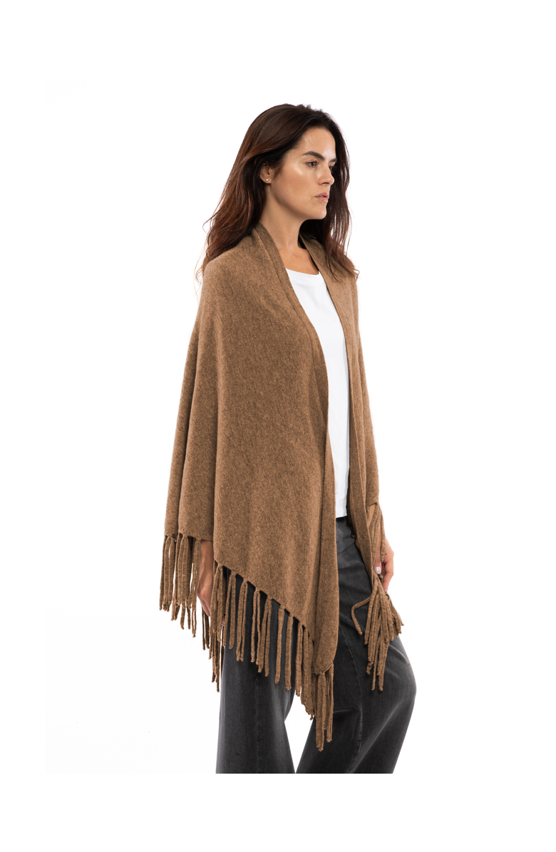 Monticelli Cashmere Pure Cashmere Fringe Wrap, Alternate, color, Camel