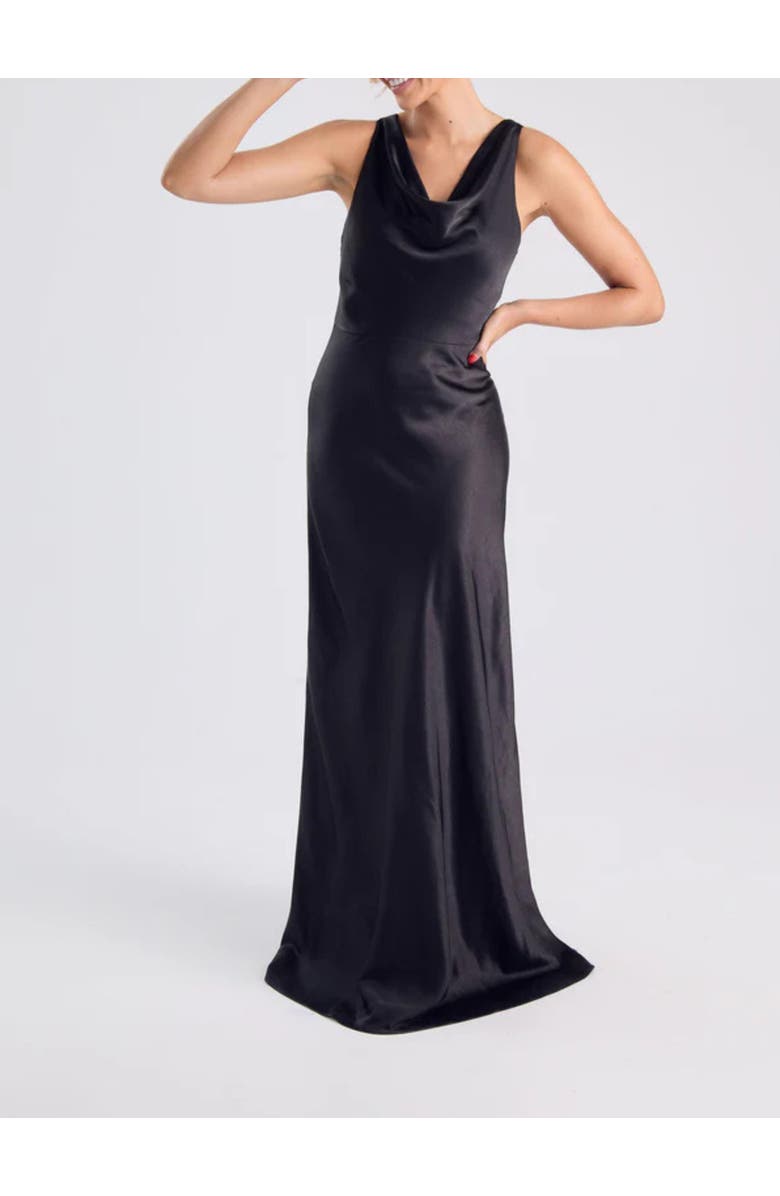 Six Stories Cowl Front Satin Bridesmaid Dress, Alternate, color, Black