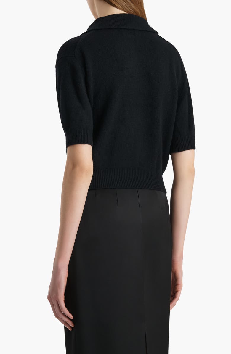 Khaite Leni Stretch Merino Wool & Cashmere Polo Sweater, Alternate, color, Black
