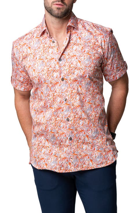 Galileo Geometric Short Sleeve Cotton Button-Up Shirt