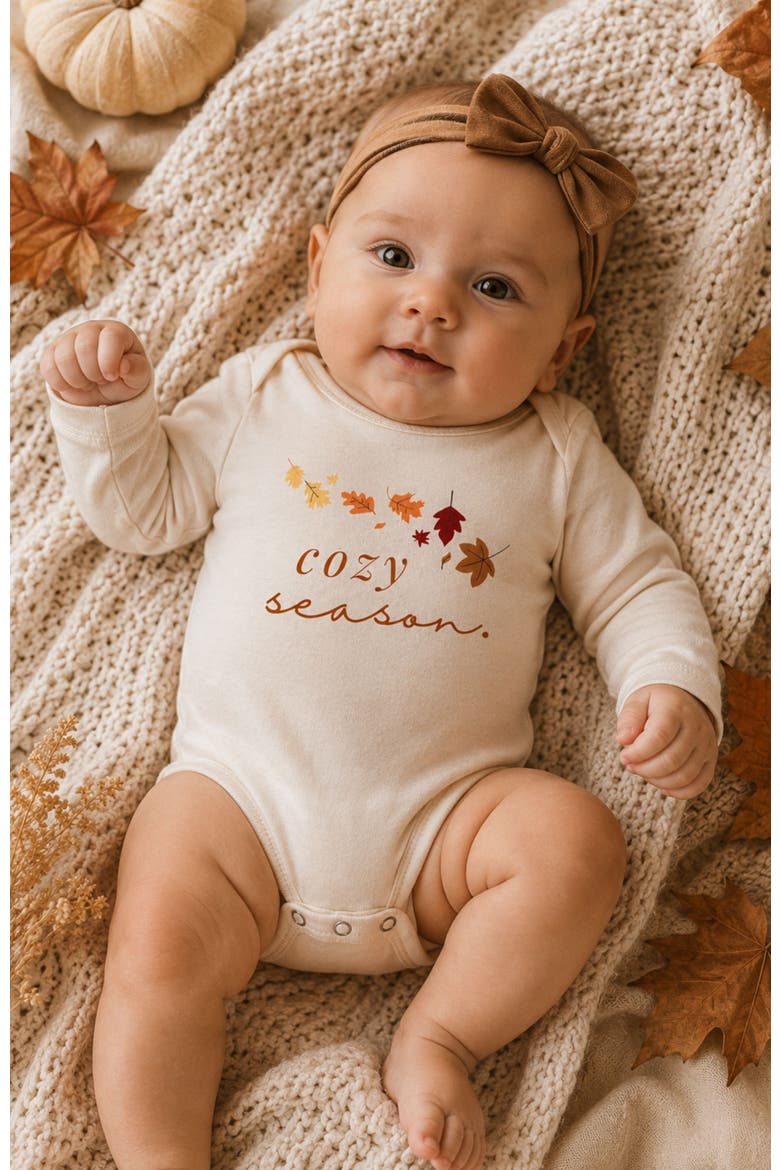 Cozy Season Organic Bodysuit Long Sleeve, Alternate, color, Natural