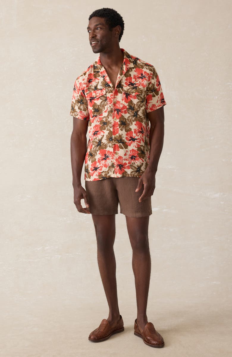 Faherty Reserve Basque Houndstooth Linen Camp Shirt, Alternate, color, Wildwood Poppy