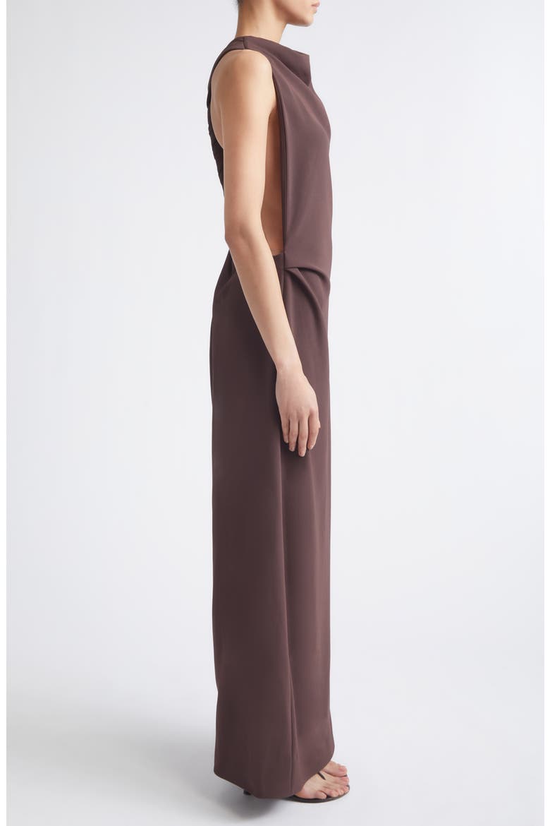 Selena Twist Back Matte Double Crepe Column Dress, Alternate, color, DARK BROWN