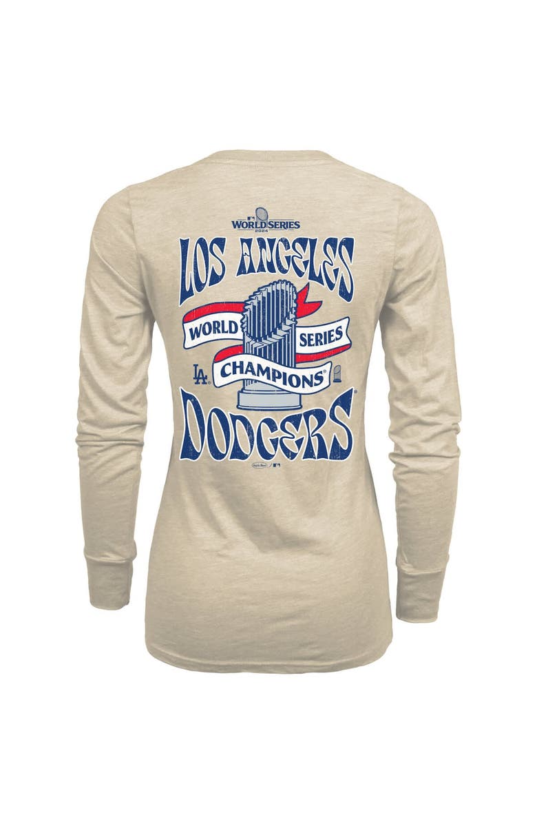 Majestic Threads Women's Majestic Threads Oatmeal Los Angeles Dodgers 2024 World Series Champions Tri-Blend Long Sleeve V-Neck T-Shirt, Alternate, color, 