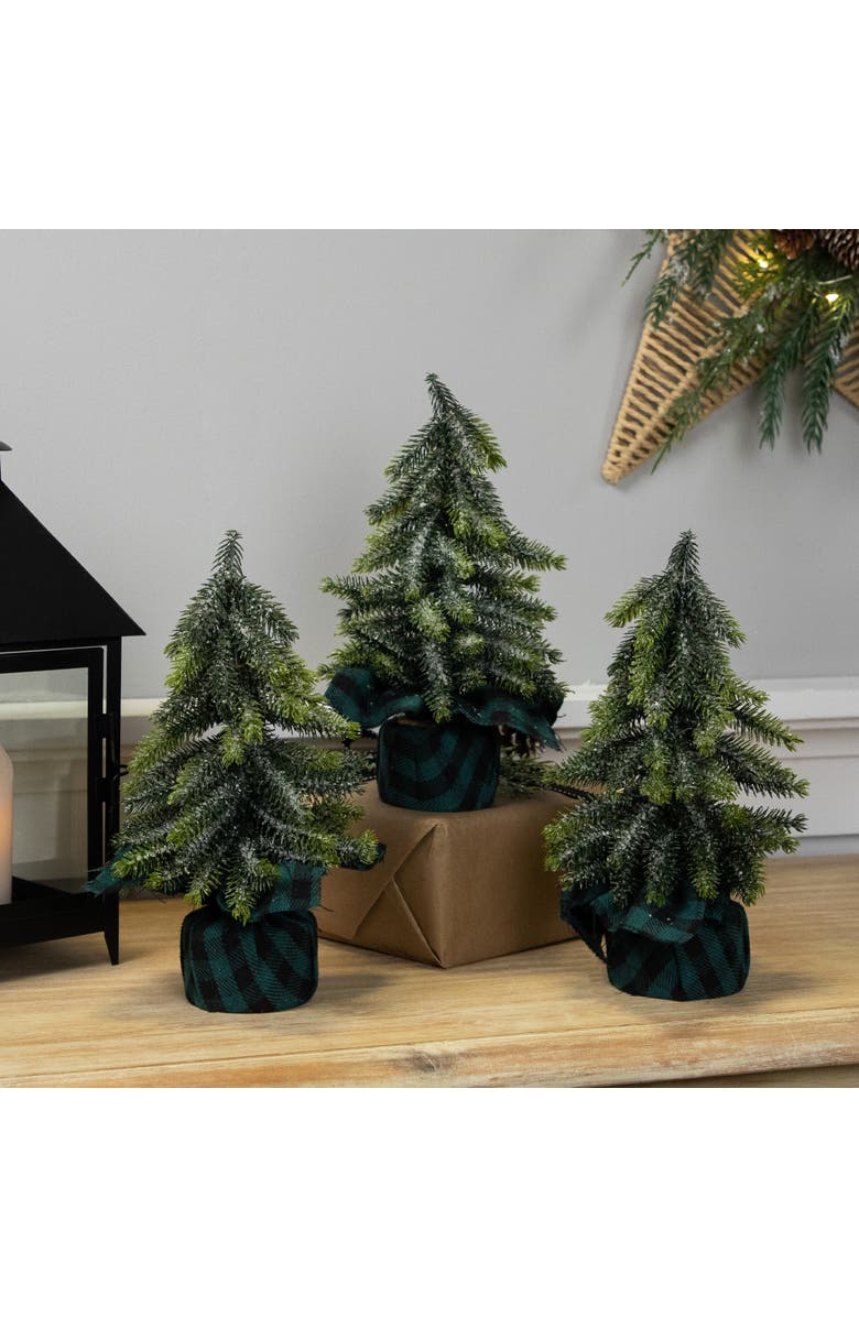 Northlight Mini Iced Downswept Pine Artificial Christmas Trees - 9" - Set of 3, Alternate, color, Green