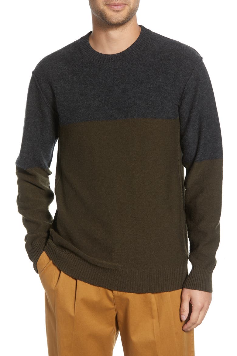 Regular Fit Felted Wool Blend Sweater, Main, color, LODEN GREEN/ DARK GREY MELANGE
