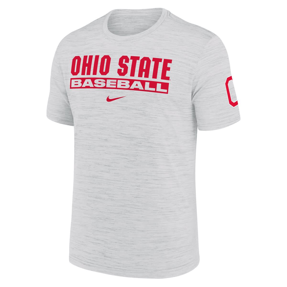 Men's Nike Ash Ohio State Buckeyes Velocity Baseball Wordmark Stack Performance T-Shirt - image 2