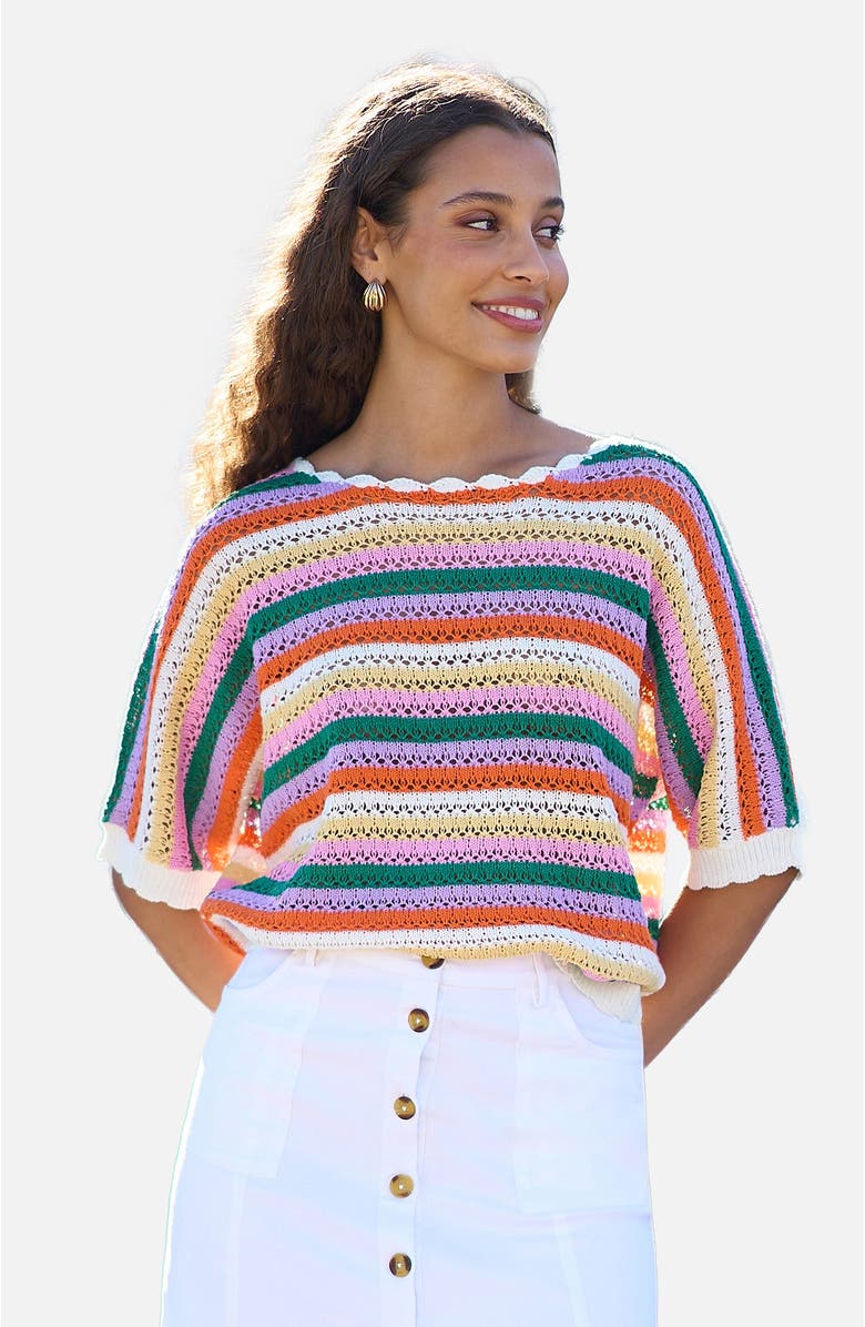 Yumi Batwing Crochet Top, Main, color, Multi